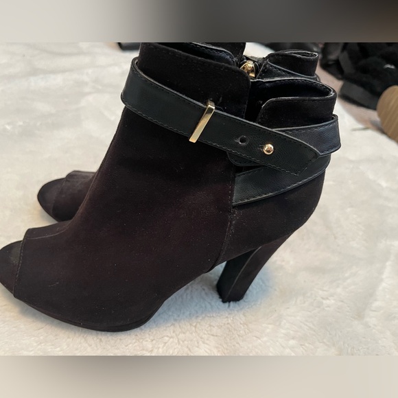 Black Suede Peep Toe Booties - Picture 1 of 5